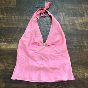 Vintage Y2K I.C.E Barbie pink 100% silk bling halter top club wear Small